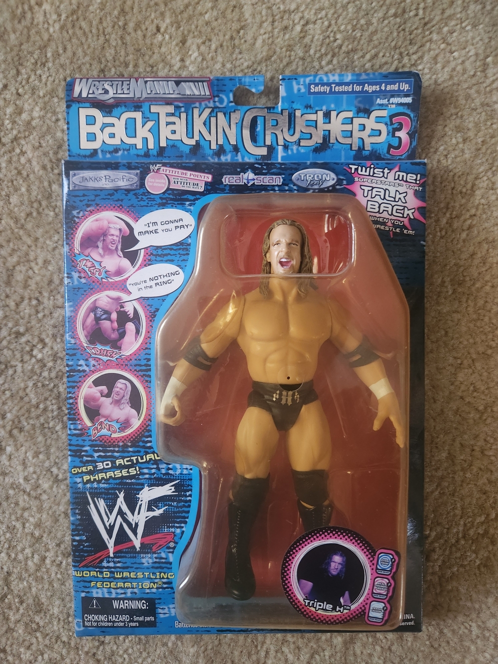 WWF Back Talkin' Crushers 3 Triple H Action Figure - Black/Beige